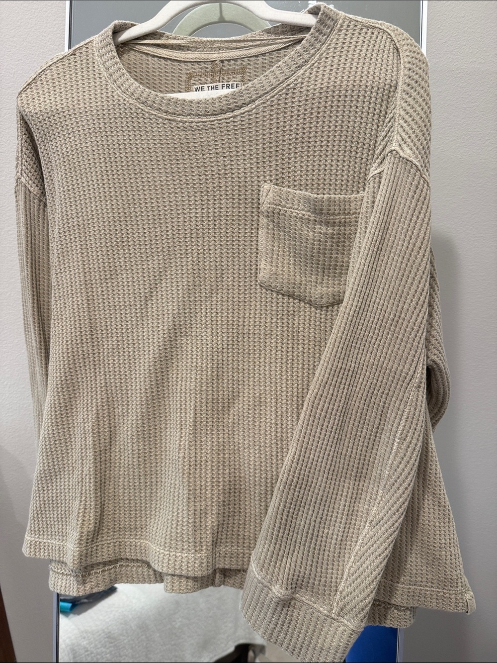 We The Free Beige Waffle Knit Long Wide Sleeve Top with Pocket SZ XS